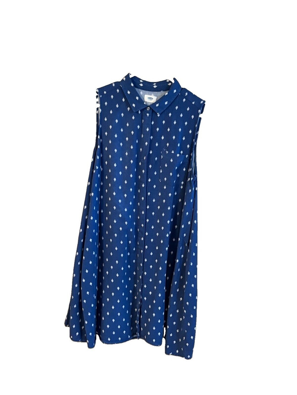 Old Navy L Blue Tribal Printed Shirtdress  Sleeveless Tab Button Up Collar Rayon